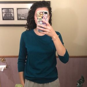 3/4 sleeve J Crew Emerald 100% Merino Wool sweater